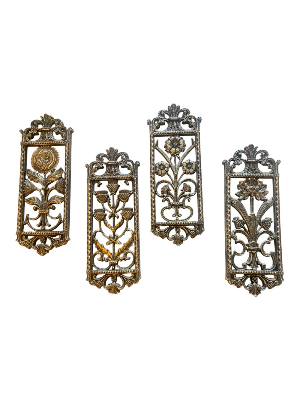 Homco Floral Filigree Wall Plaque Set of 4 Gold and BlackTones from 70’s